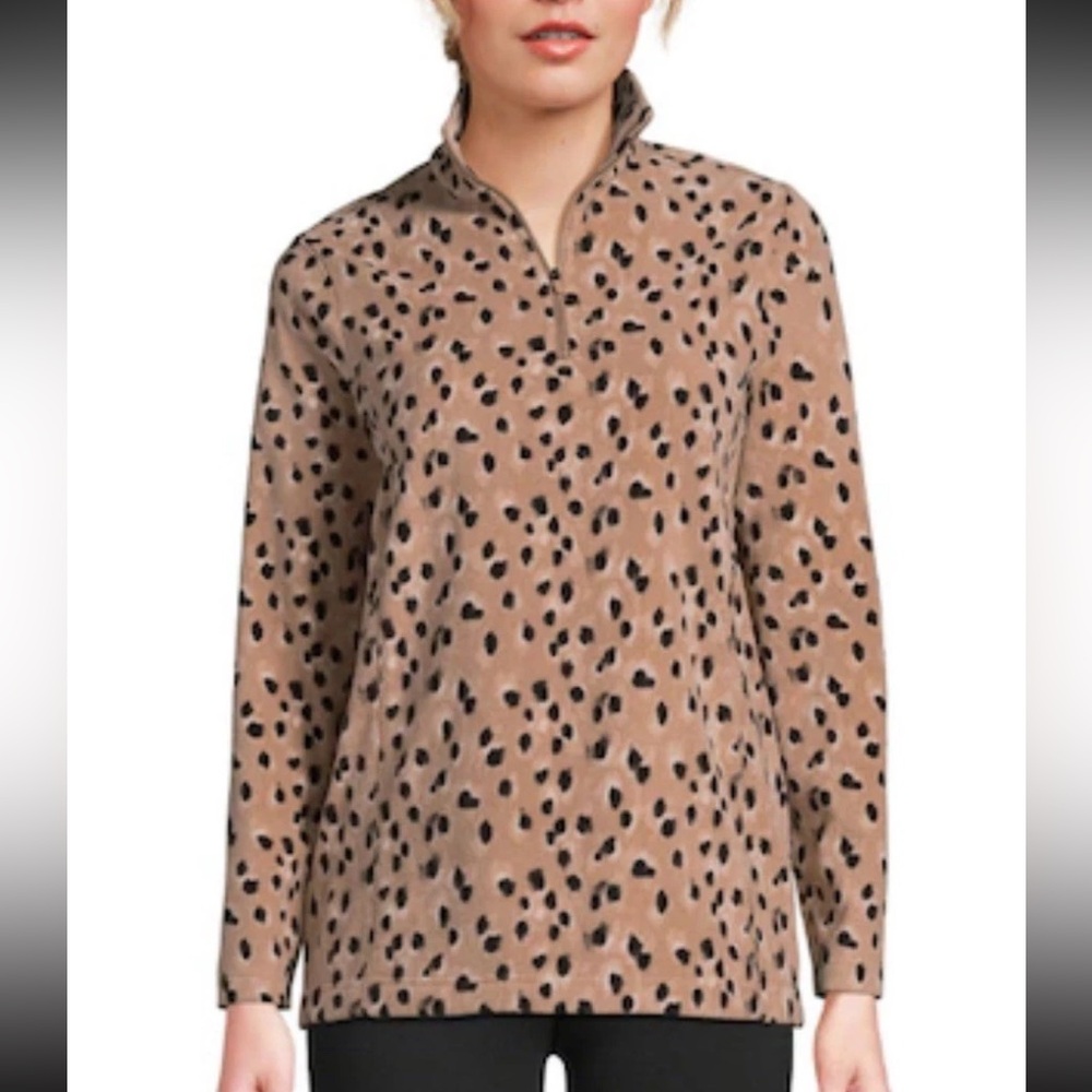 LANDS END Women's Anyweather Fleece 1/4 Zip Pullover 3X Animal Print